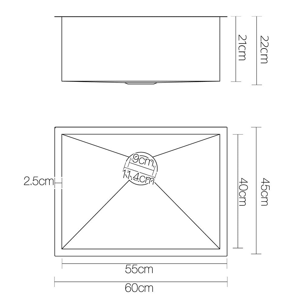 Cefito 60cm x 45cm Stainless Steel Kitchen Sink Under/Top/Flush Mount Silver Cefito