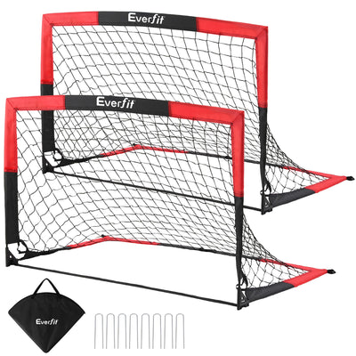 Everfit Pop Up Soccer Goal Nets Heavy Duty Portable Kids Training Set 2 Pcs Red