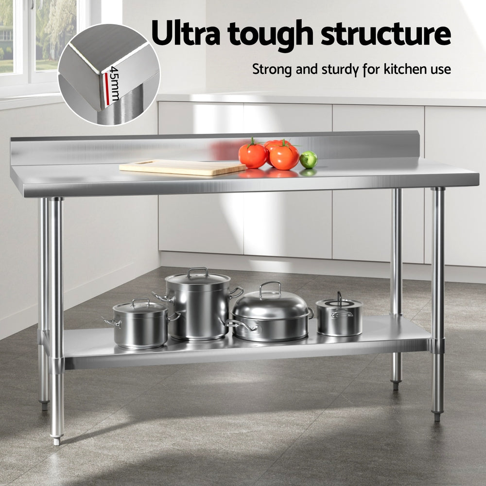 Cefito Stainless Steel Kitchen Bench w/ Splashback 1500x600MM 430 Awezingly
