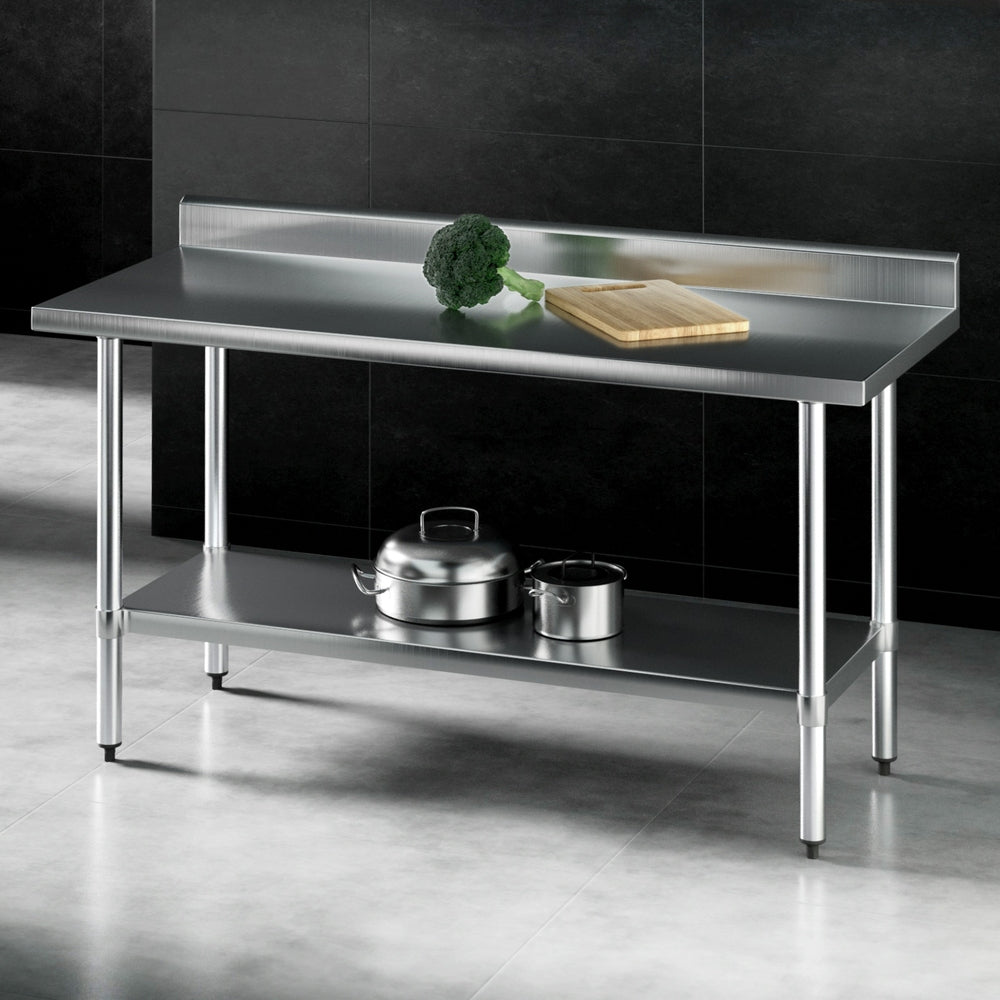 Cefito Stainless Steel Kitchen Bench w/ Splashback 1500x600MM 430 Awezingly
