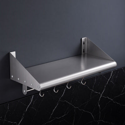 Cefito 610mm 430 Stainless Steel Wall Shelf with Hooks and Side Guards