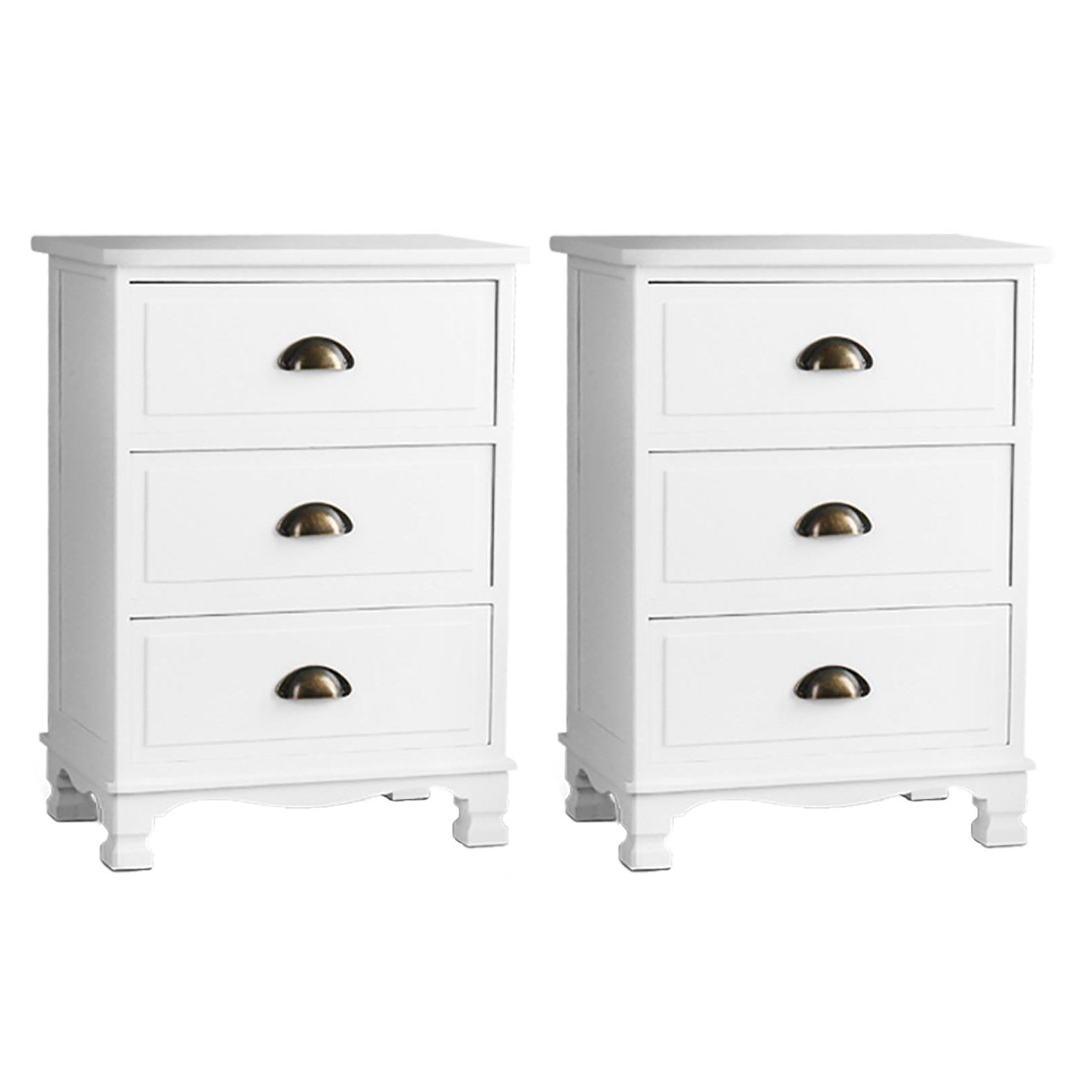 Artiss 2x Bedside Table 3 Drawers Vintage - THYME White Artiss