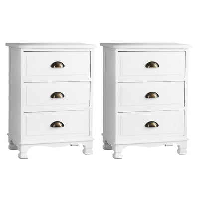 Artiss 2x Bedside Table 3 Drawers Vintage - THYME White
