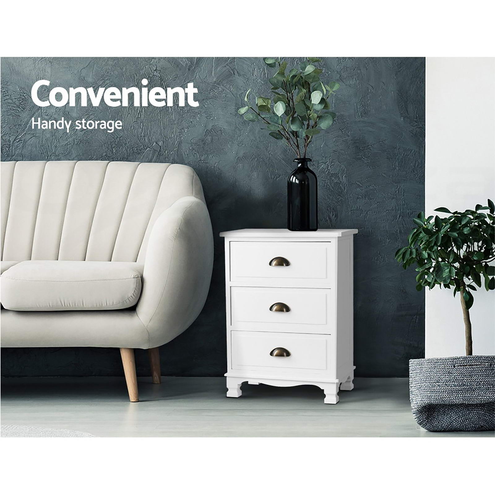 Artiss 2x Bedside Table 3 Drawers Vintage - THYME White Artiss