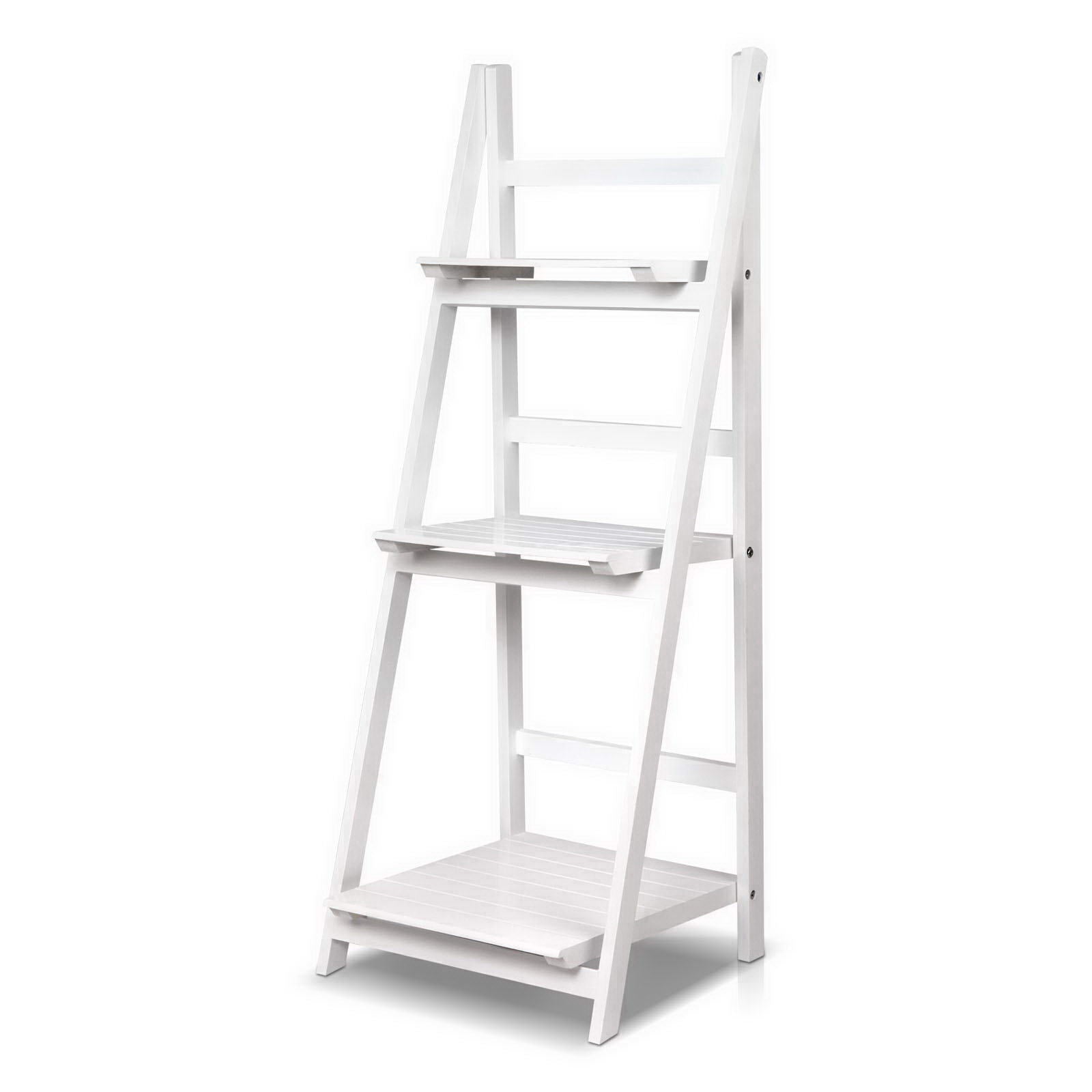Artiss Display Shelf 3 Tier Wooden Ladder Stand Rack White Artiss