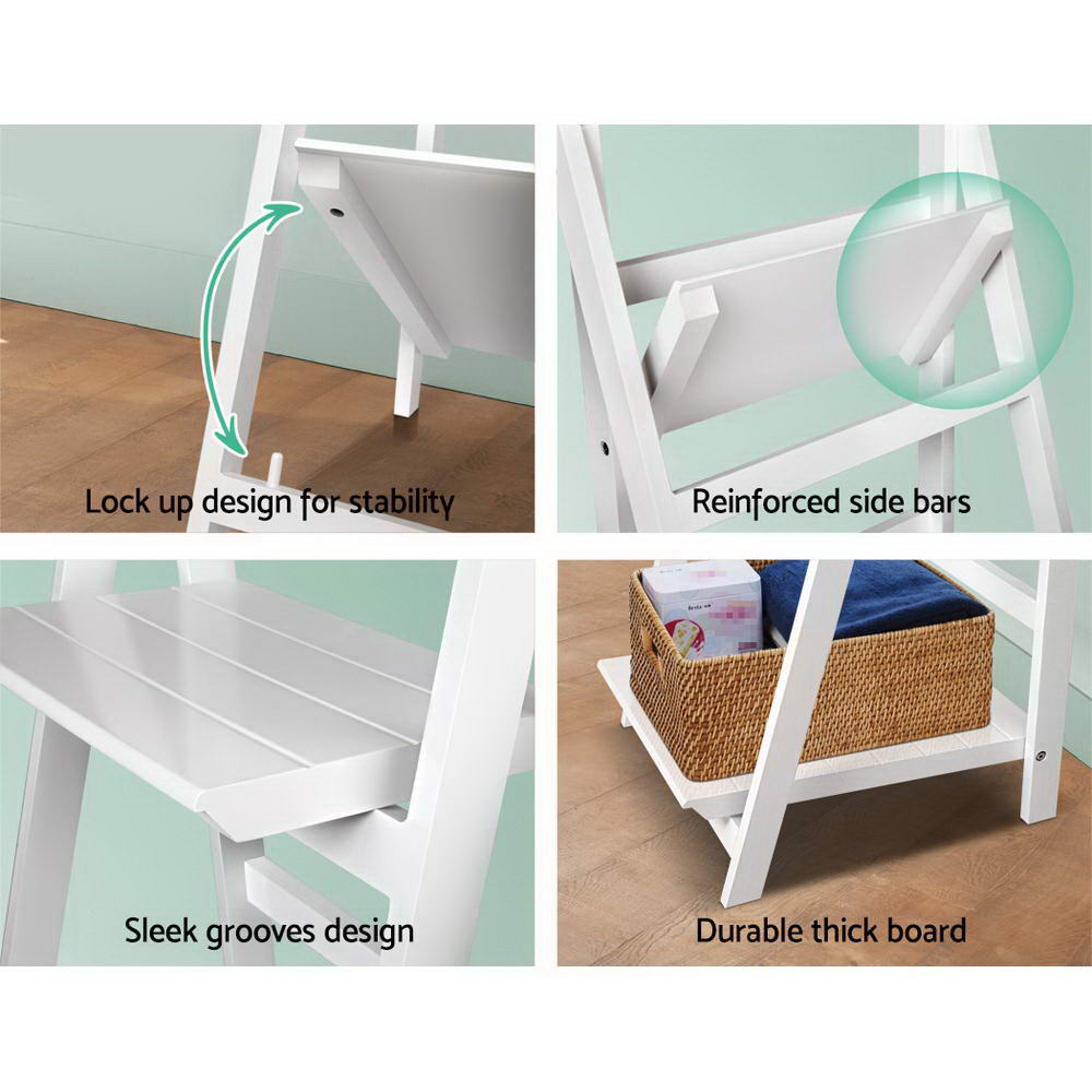Artiss Display Shelf 3 Tier Wooden Ladder Stand Rack White Artiss