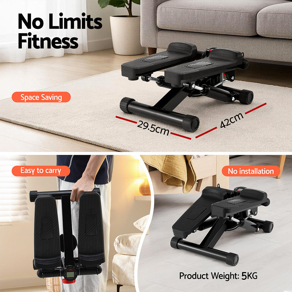 Everfit Mini Stepper with Resistance Rope Aerobic for Exercise Compact Home Workout Black Awezingly