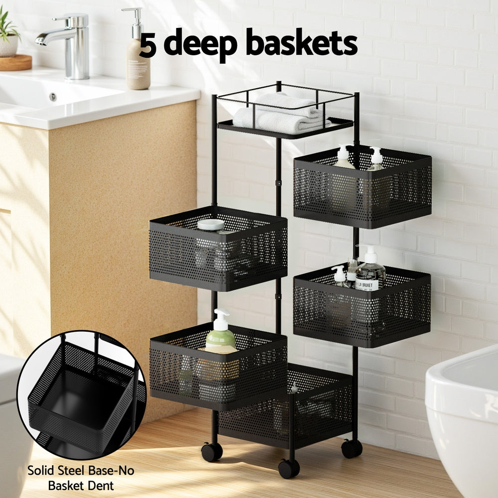 Artiss Storage Trolley Kitchen Cart 5 Tiers Storage Rack Black Awezingly