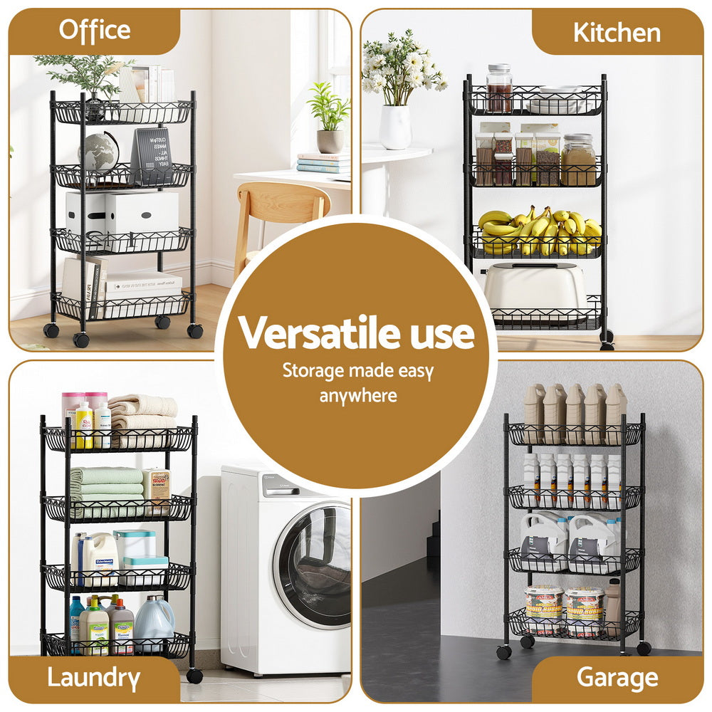 Artiss 4-Tier Shelving Unit Adjustable Garage Storage Kitchen Rack With Wheels Awezingly