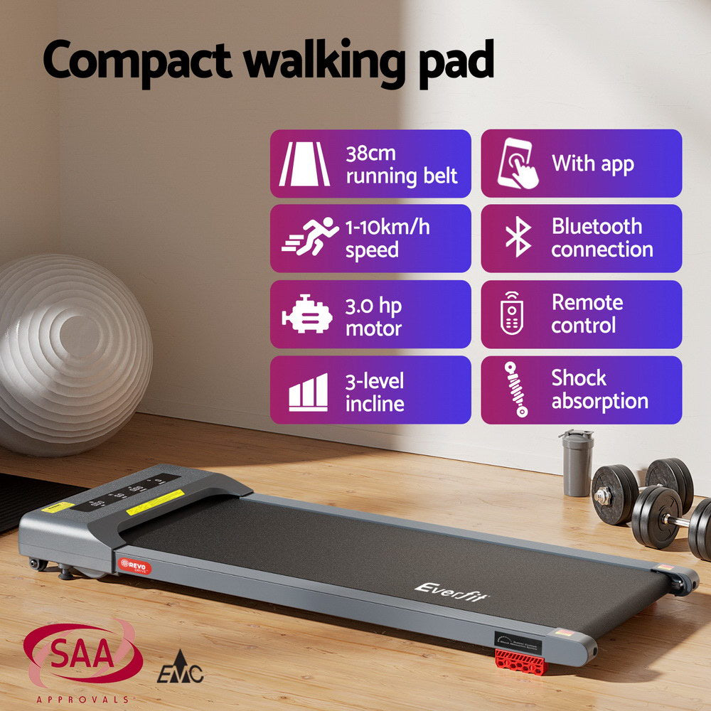 Everfit Treadmill Electric Walking Pad Incline Under Desk Home Gym 380mm Grey Awezingly