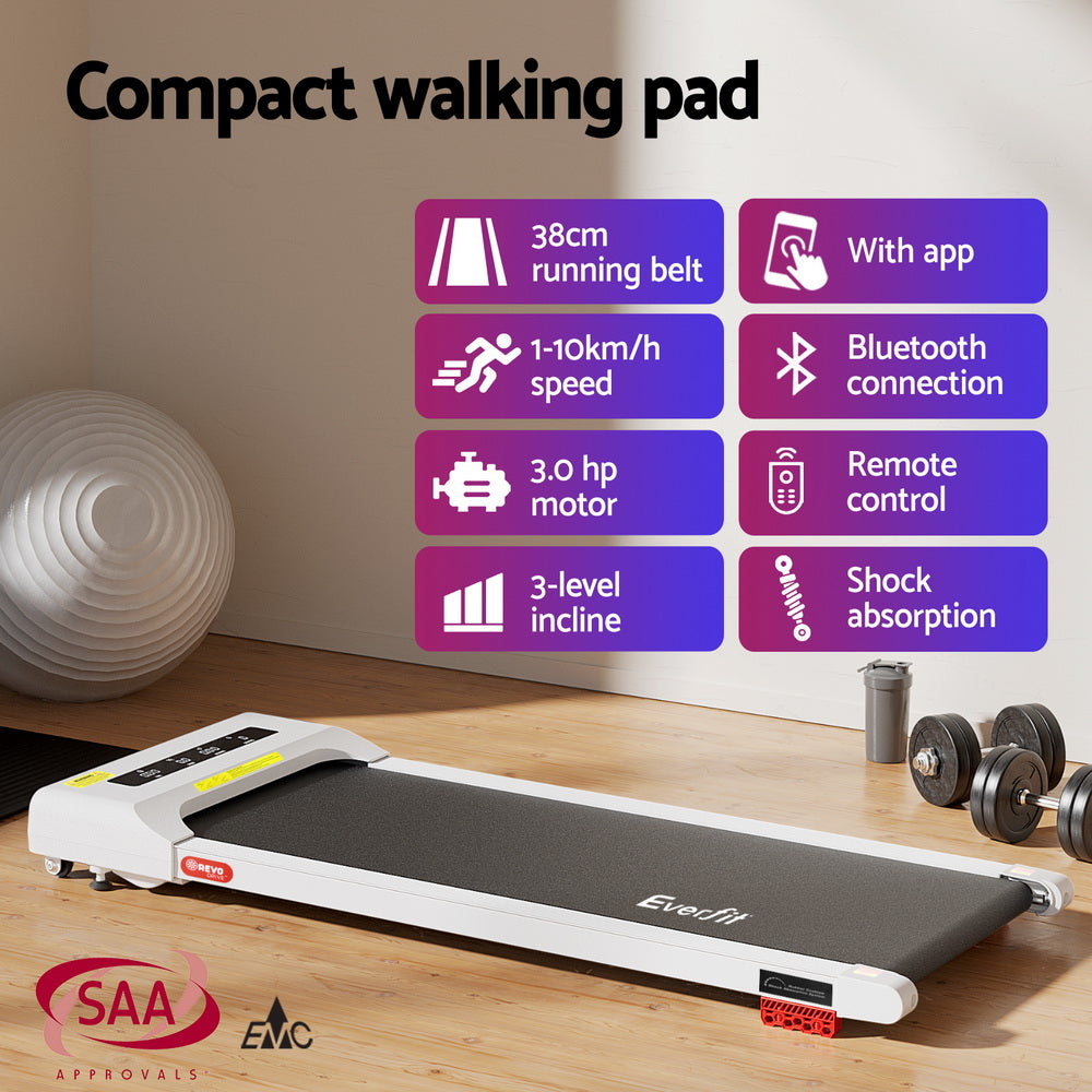 Everfit Treadmill Electric Walking Pad Incline Under Desk Home Gym 380mm White Awezingly