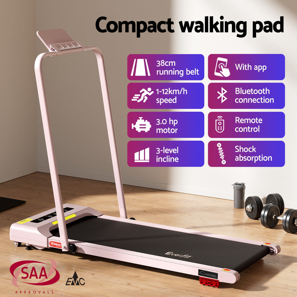 Everfit Treadmill Electric Walking Pad Incline Under Desk 380mm Pink Awezingly
