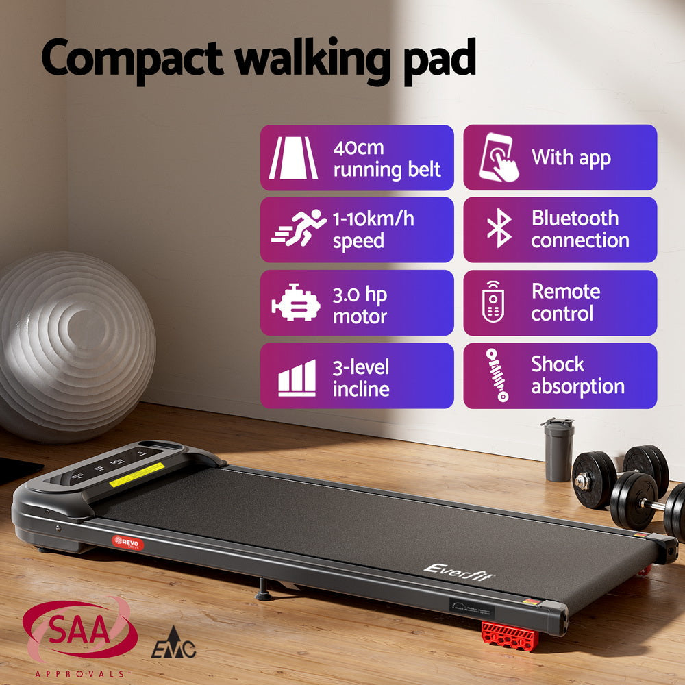 Everfit Treadmill Electric Walking Pad with Incline Under Desk Home Gym Black Awezingly
