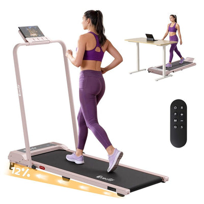 Everfit 3 in 1 Walking Pad Treadmill 12% Incline Foldable Under Desk Treadmills for Home Gym With 40cm Wide Belt Pink