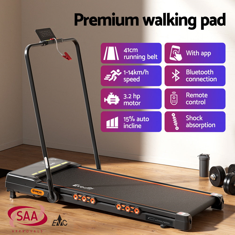 Everfit Treadmill Electric Walking Pad Auto Incline Foldable for Home Gym Black Awezingly