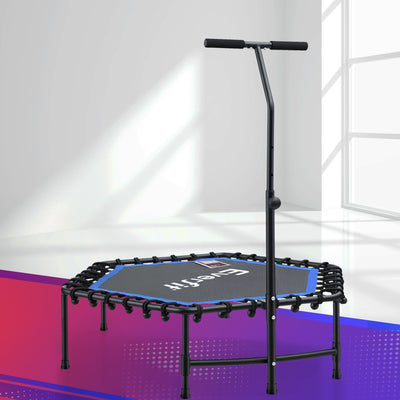 Everfit 48inch Hexagon Fitness Trampoline Rebounder Adjustable Handrail Blue
