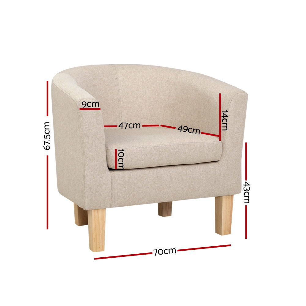 Artiss Armchair Lounge Chair Tub Accent Armchairs Fabric Sofa Chairs Wooden Artiss