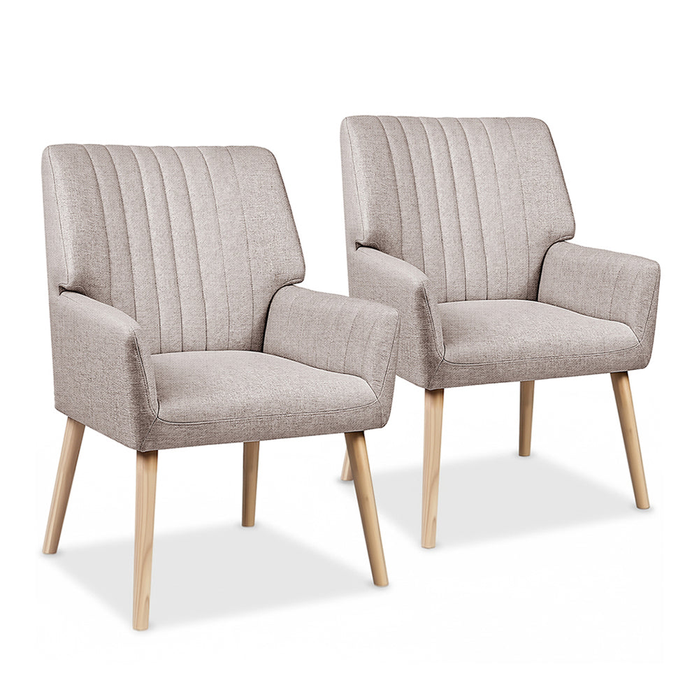 Artiss 2X Armchair Faux Fabric Beige Awezingly