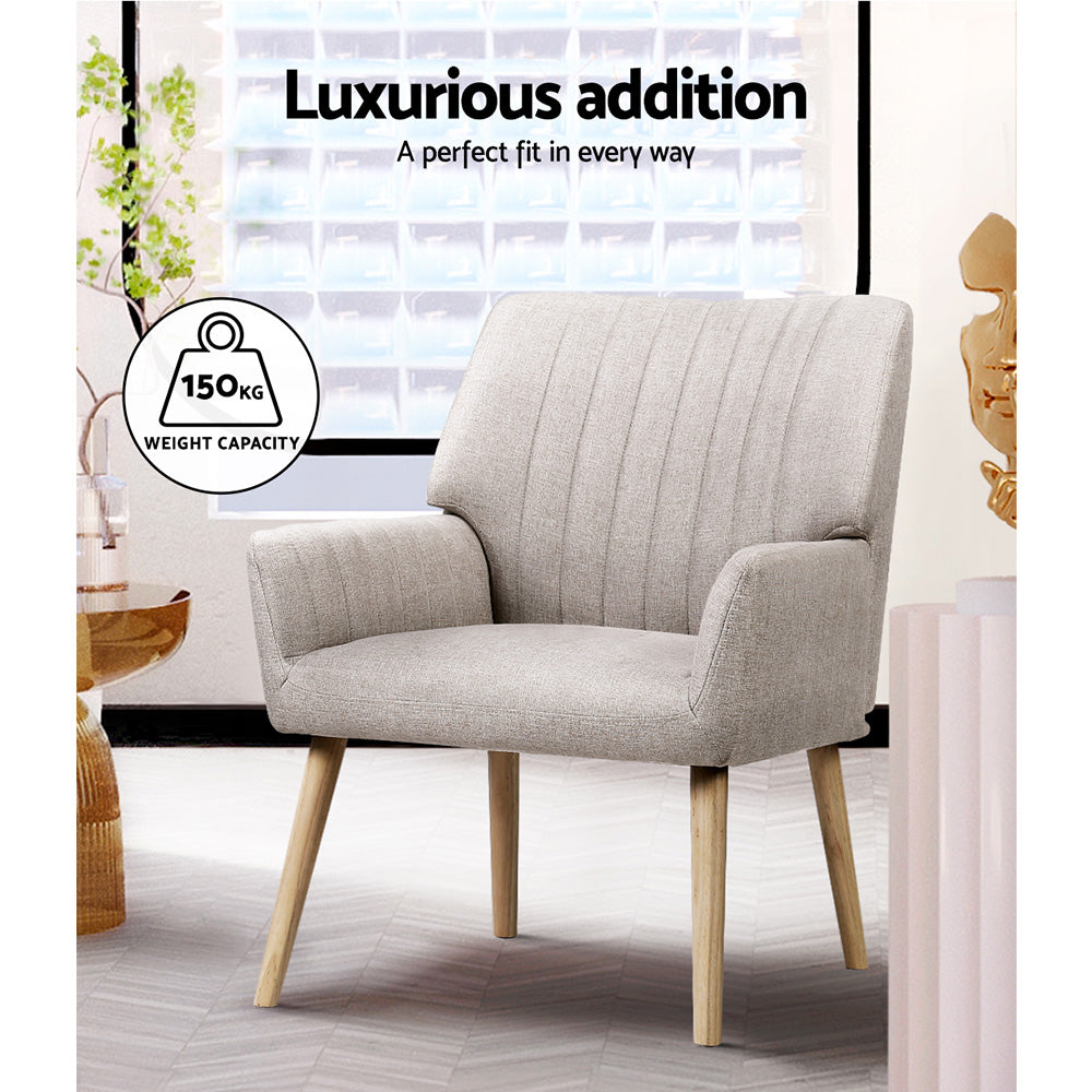 Artiss 2X Armchair Faux Fabric Beige Awezingly