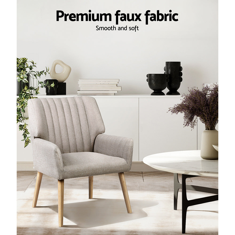 Artiss 2X Armchair Faux Fabric Beige Awezingly