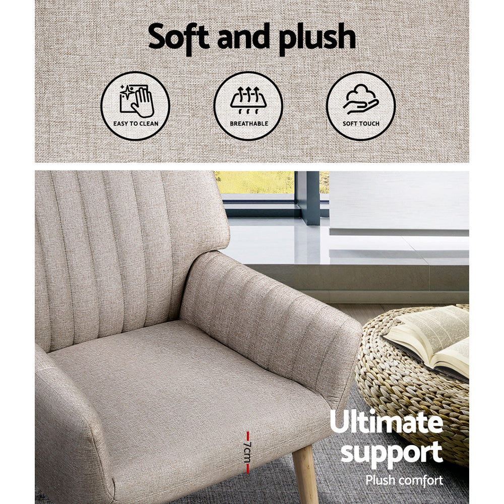 Artiss 2X Armchair Faux Fabric Beige Awezingly