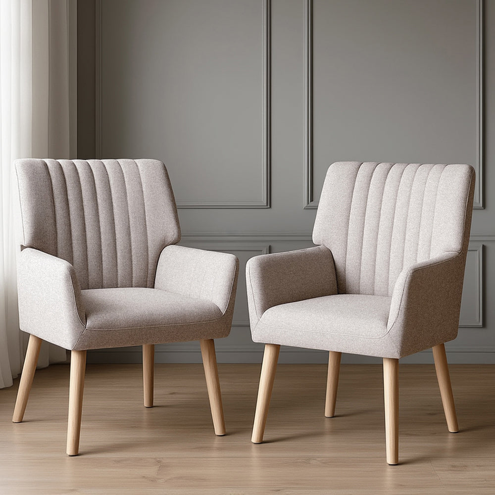 Artiss 2X Armchair Faux Fabric Beige Awezingly