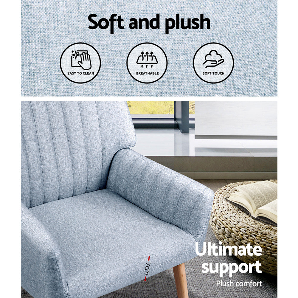 Artiss 2X Armchair Fabric Blue Grey Awezingly
