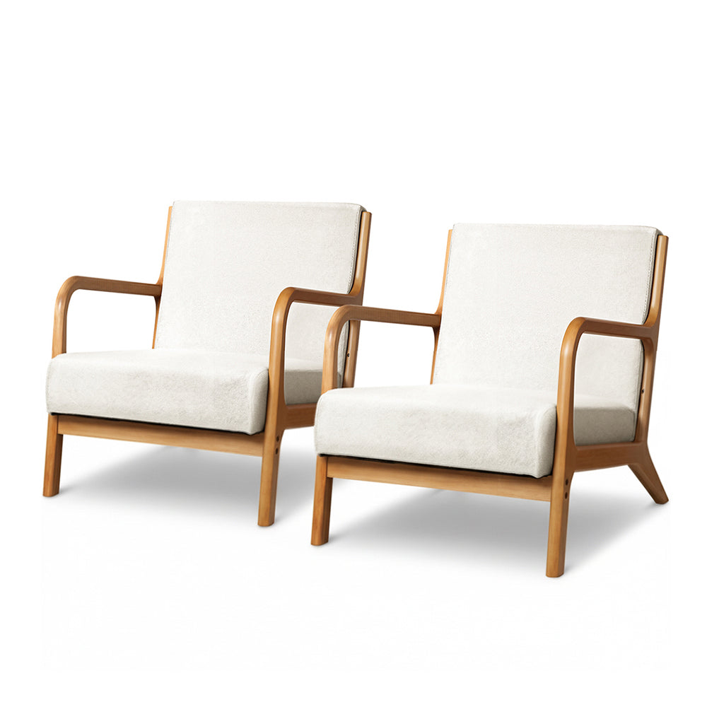 Artiss 2X Armchair Faux Fabric Beige Awezingly