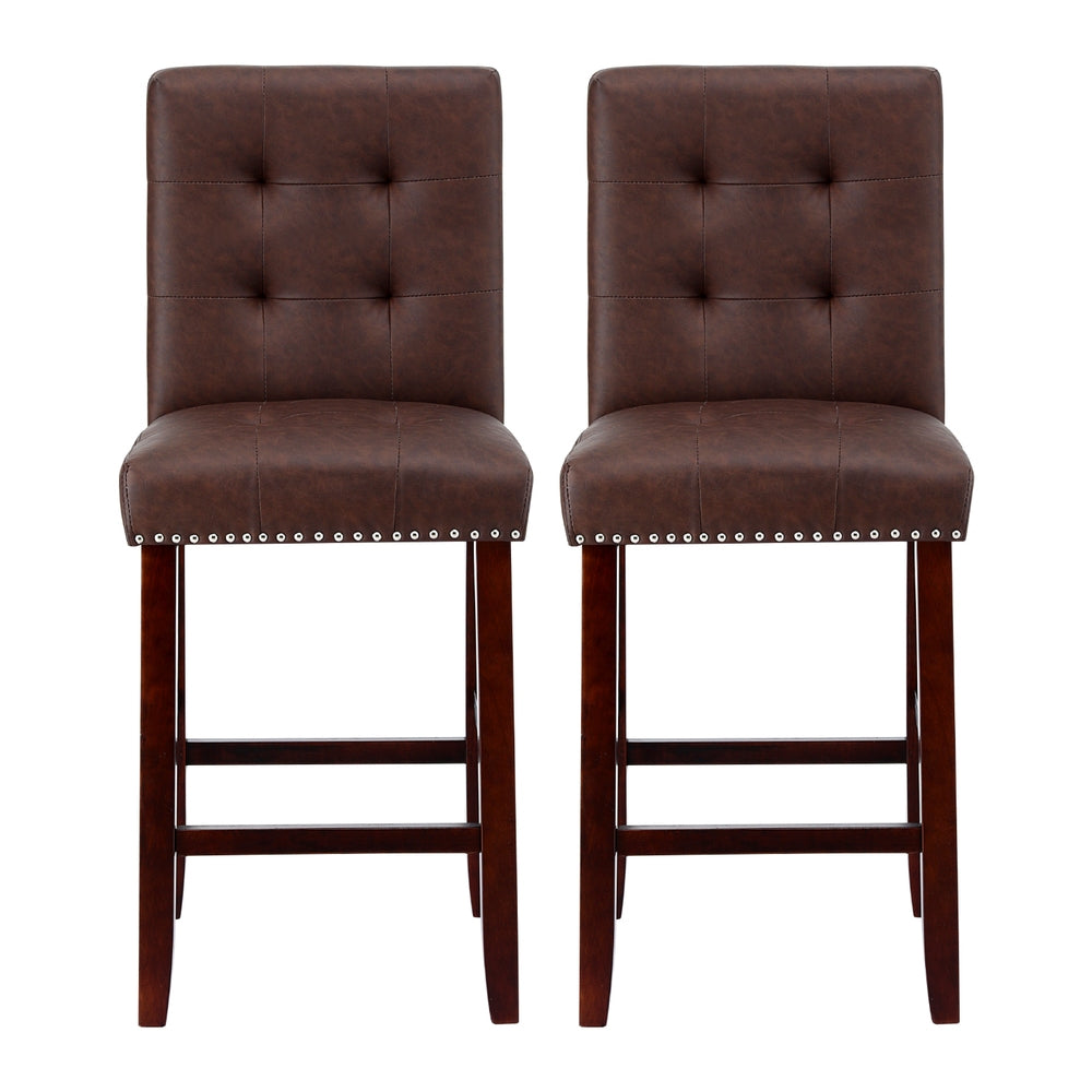 Artiss 2x Bar Stools Kitchen Dining Chairs Counter PU Leather Wooden Ada Brown Awezingly