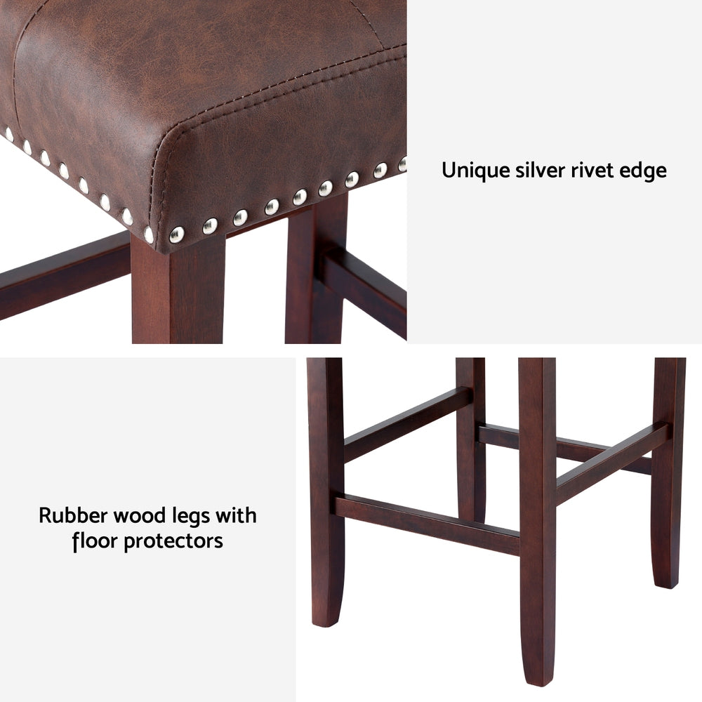 Artiss 4x Bar Stools Kitchen Dining Chairs Counter PU Leather Wooden Ada Brown Awezingly