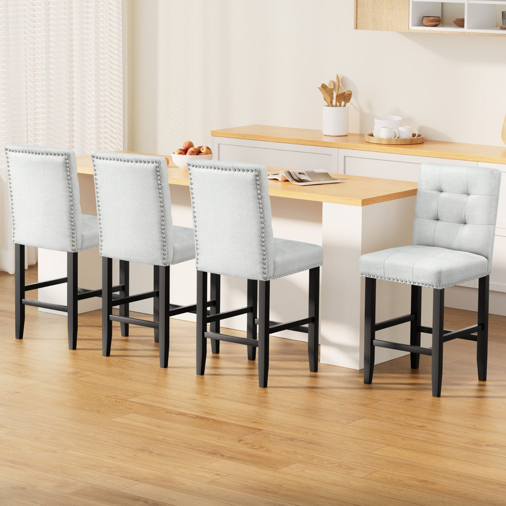 Artiss 4x Bar Stools Kitchen Dining Chairs Counter Fabric Stool Wooden Ada Grey Awezingly