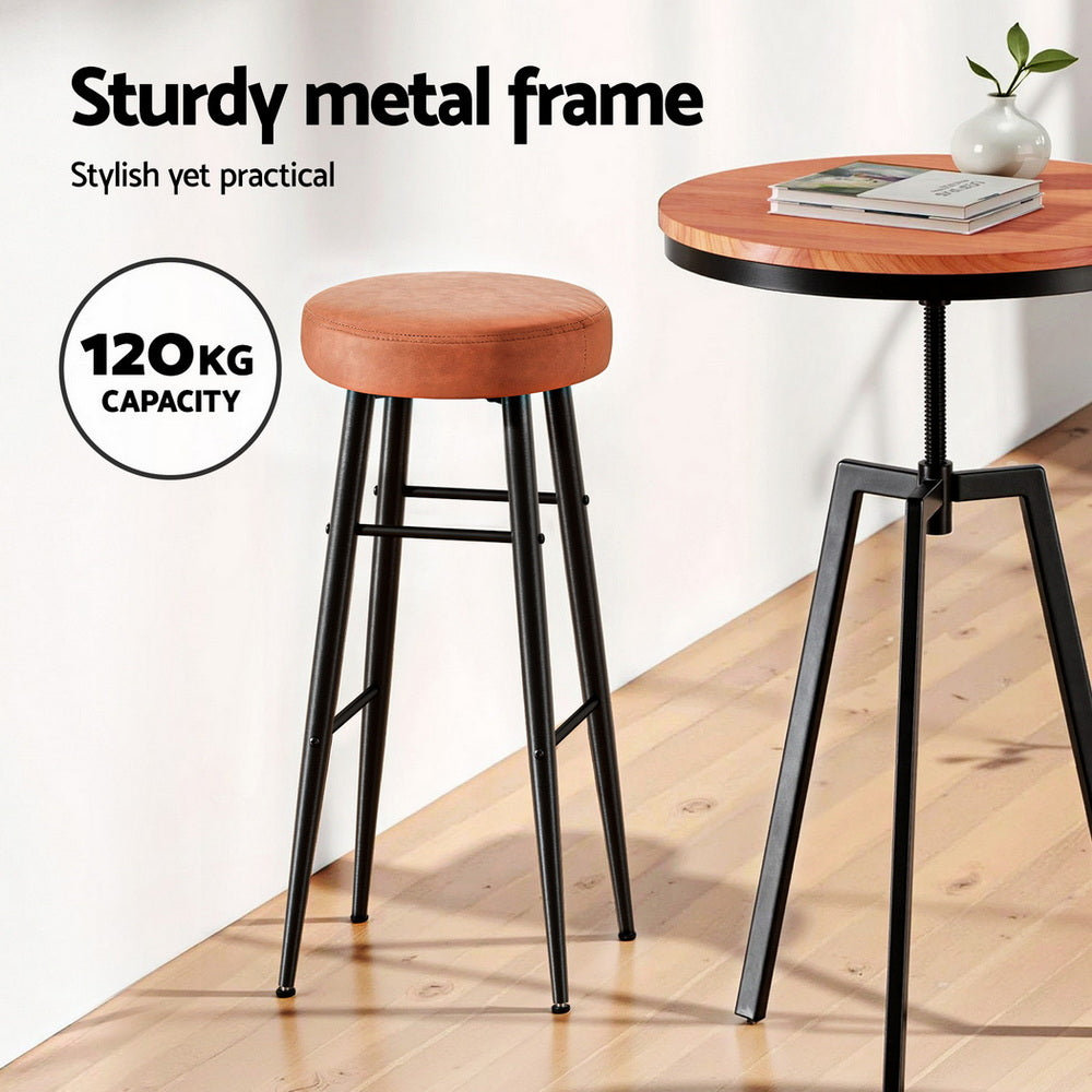 Artiss 2x Bar Stools Kitchen Dining Chairs Counter Round PU Leather Lane Brown Awezingly