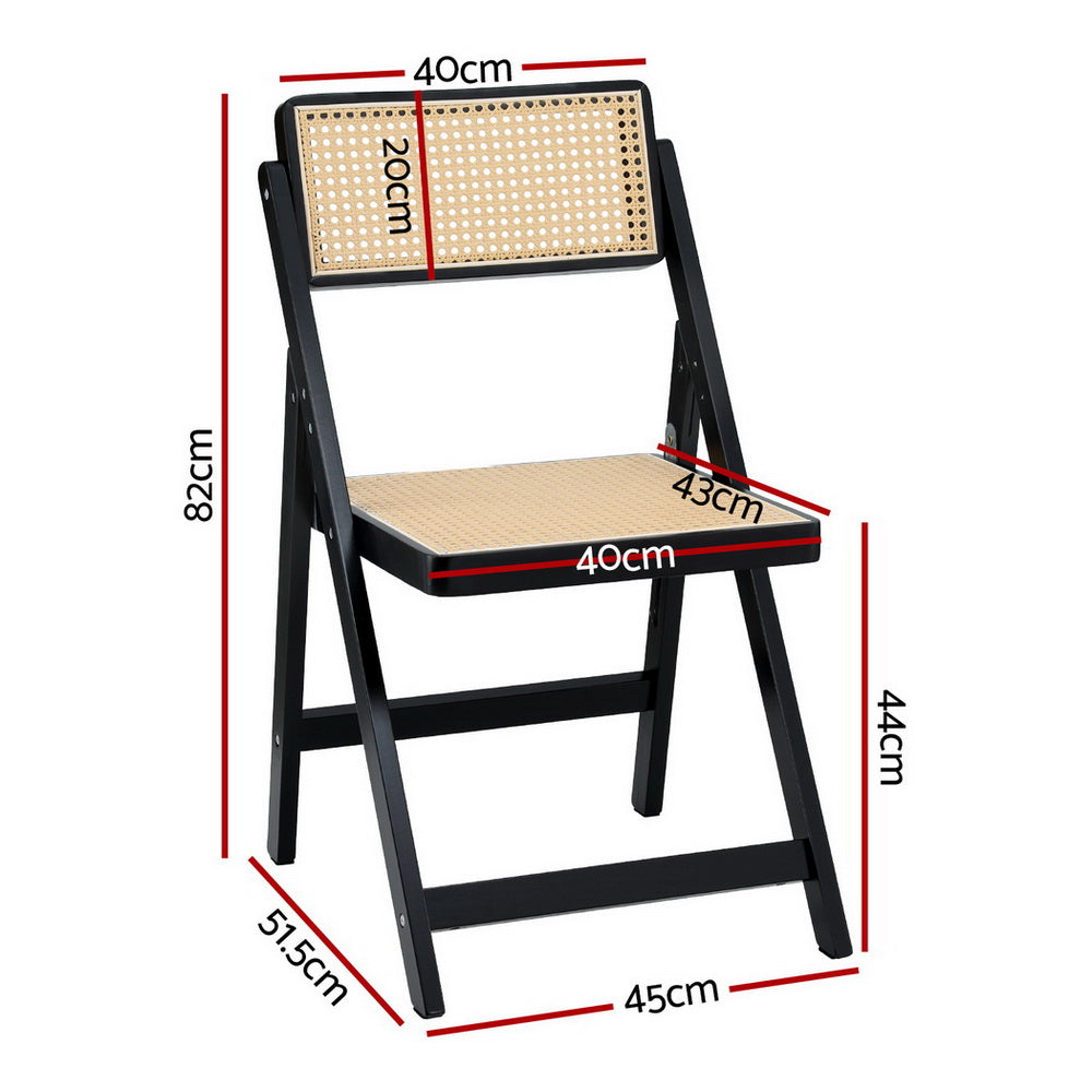 Artiss 4x Dining Chairs Wooden Rattan Foldable Black Awezingly
