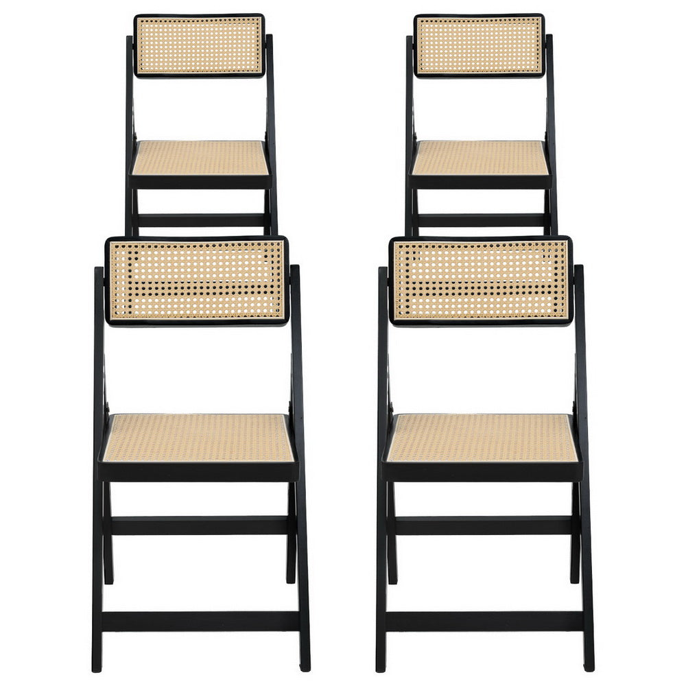 Artiss 4x Dining Chairs Wooden Rattan Foldable Black Awezingly