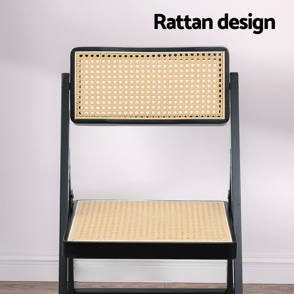 Artiss 4x Dining Chairs Wooden Rattan Foldable Black Awezingly