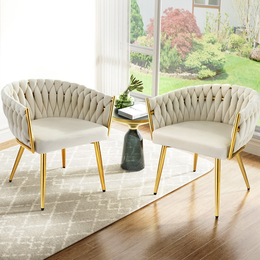 1 Set of 2 Artiss Dining Chairs Velvet Armchair Beige Artiss