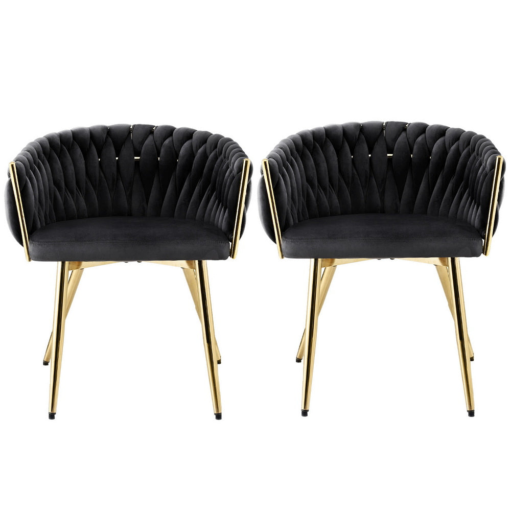 1 Set of 2 Artiss Dining Chairs Velvet Armchair Black Awezingly