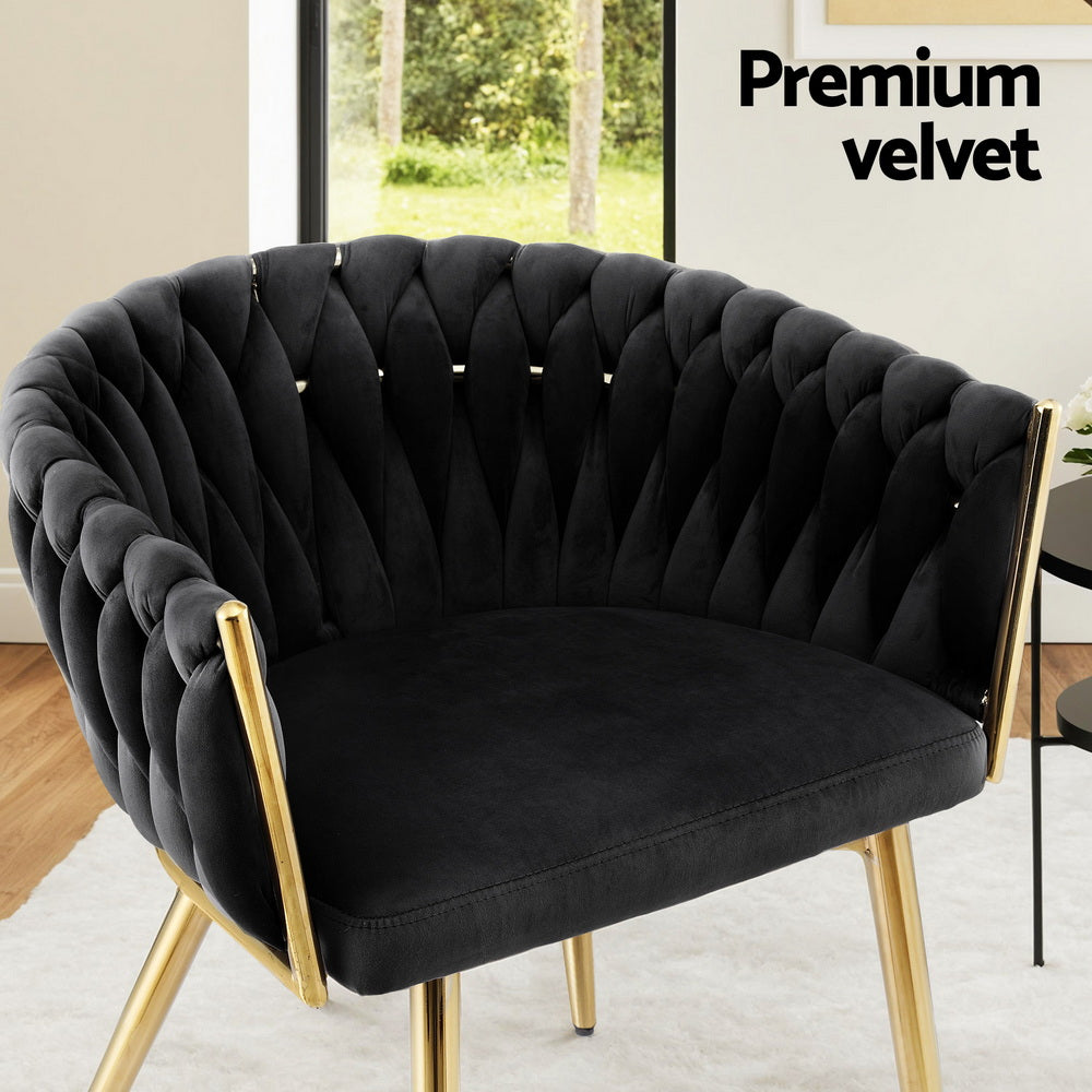 1 Set of 2 Artiss Dining Chairs Velvet Armchair Black Awezingly