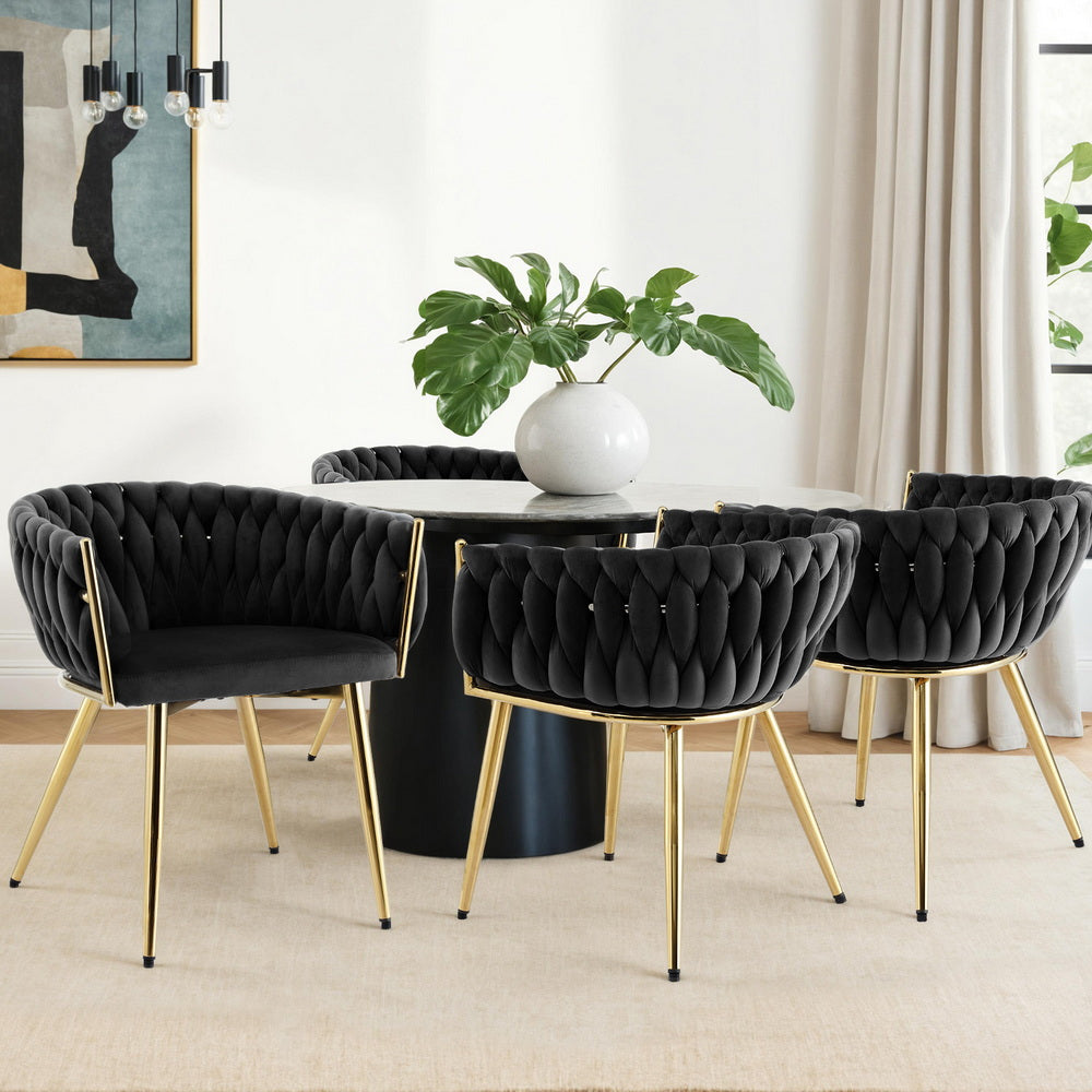 1 Set of 4 Artiss Dining Chairs Velvet Armchair Black Awezingly
