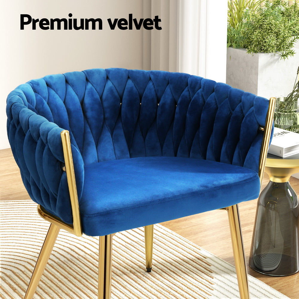 1 Set of 2 Artiss Dining Chairs Velvet Weaving Armchair Blue Artiss