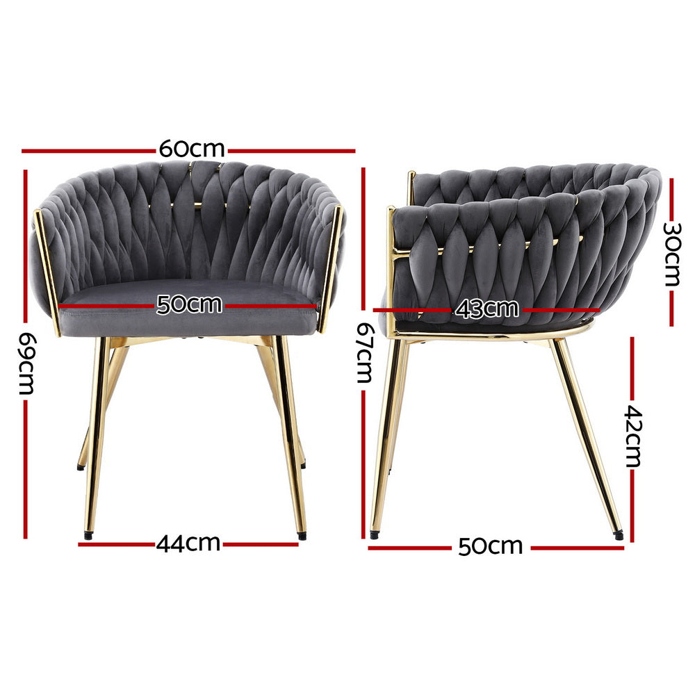 1 Set of 2 Artiss Dining Chairs Velvet Armchair Grey Awezingly