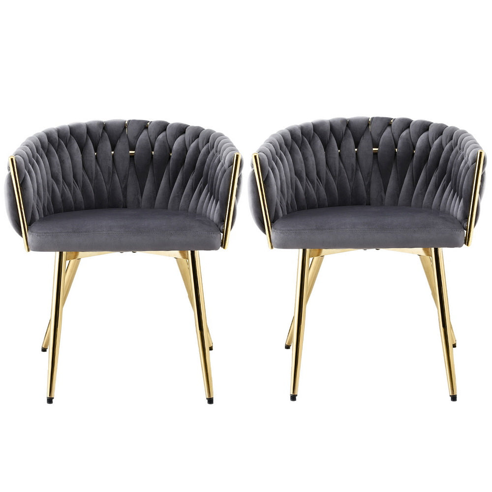 1 Set of 2 Artiss Dining Chairs Velvet Armchair Grey Awezingly