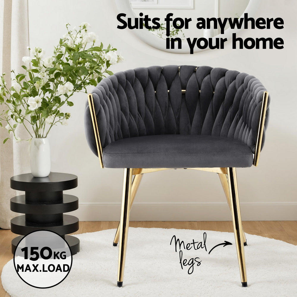1 Set of 2 Artiss Dining Chairs Velvet Armchair Grey Awezingly