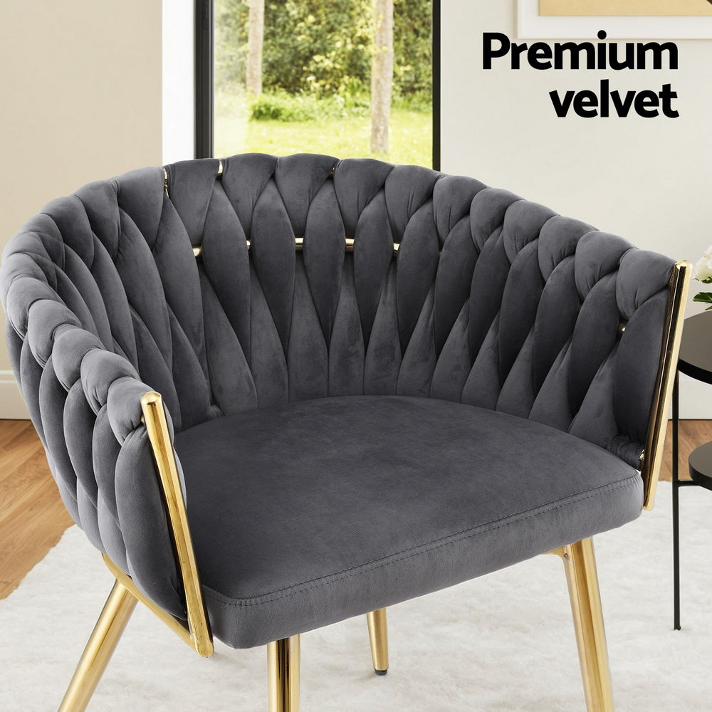 1 Set of 2 Artiss Dining Chairs Velvet Armchair Grey Awezingly