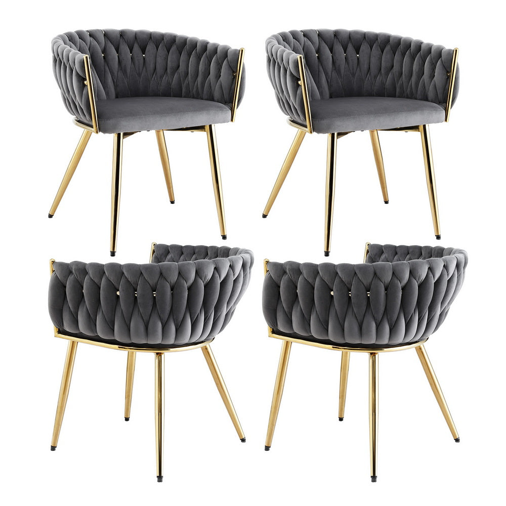 1 Set of 4 Artiss Dining Chairs Velvet Armchair Grey Awezingly
