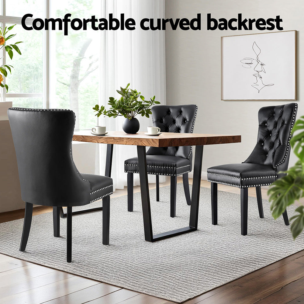 1 Set of 2 Artiss Dining Chairs Black Leather Artiss