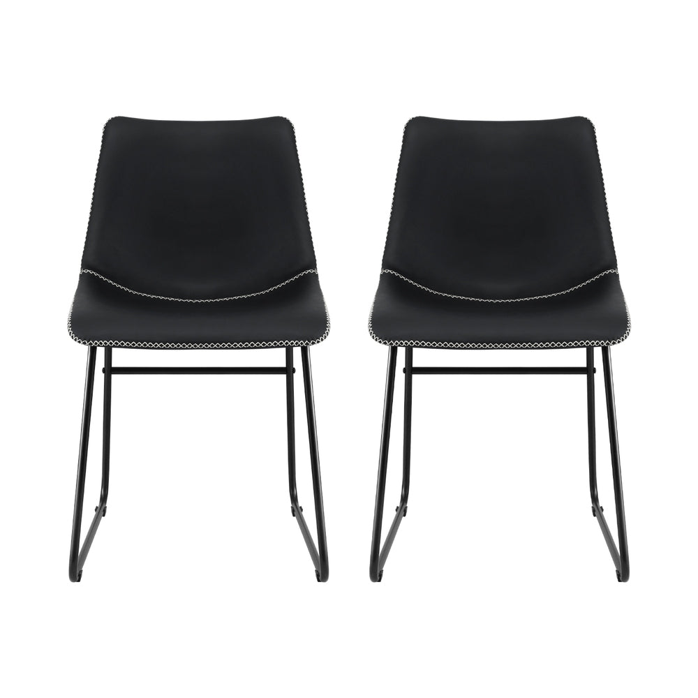 Artiss 2x Dining Chairs Retro PU Leather Kitchen Lounge Cafe Accent Chair Black Awezingly