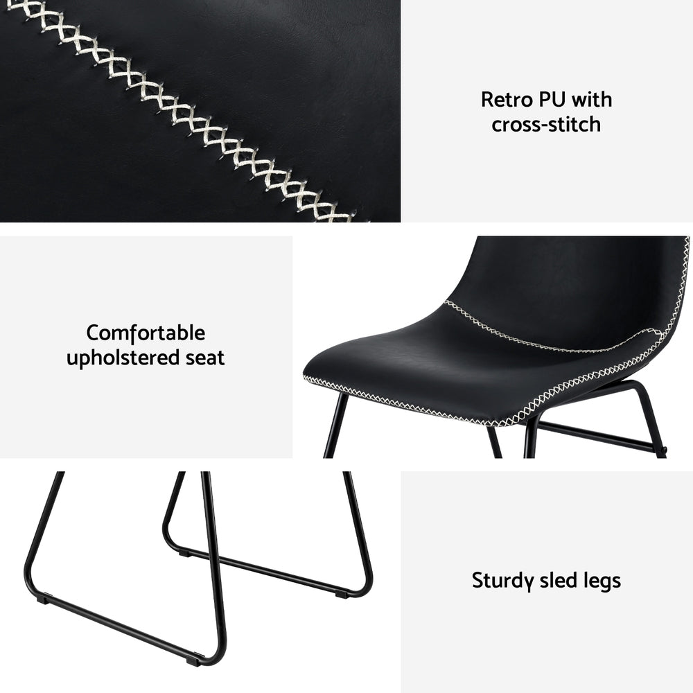 Artiss 2x Dining Chairs Retro PU Leather Kitchen Lounge Cafe Accent Chair Black Awezingly