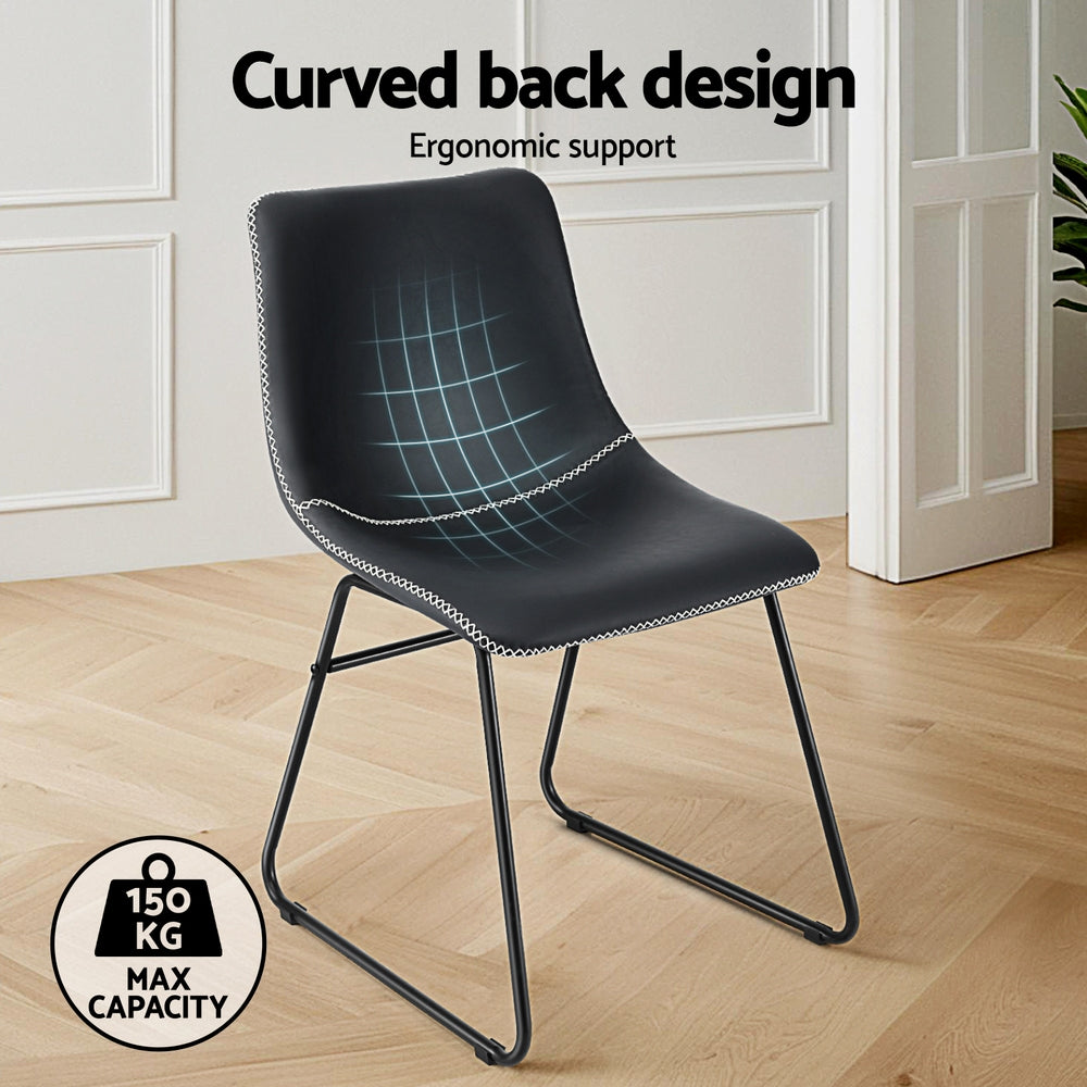 Artiss 4x Dining Chairs Retro PU Leather Kitchen Lounge Cafe Accent Chair Black Awezingly