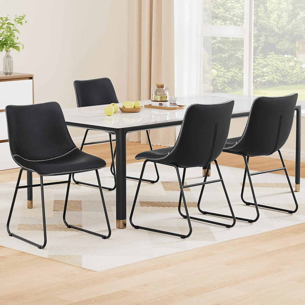 Artiss 4x Dining Chairs Retro PU Leather Kitchen Lounge Cafe Accent Chair Black Awezingly